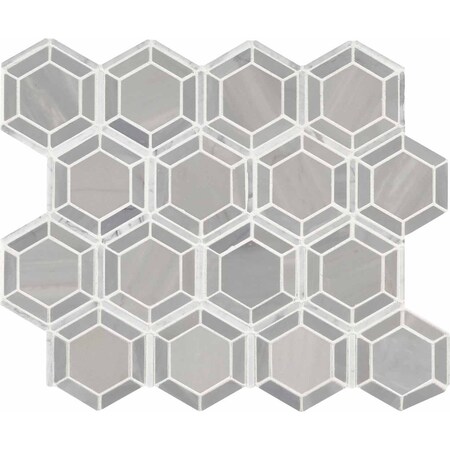 Msi Hexagono Grigio SAMPLE Polished Marble Mesh-Mounted